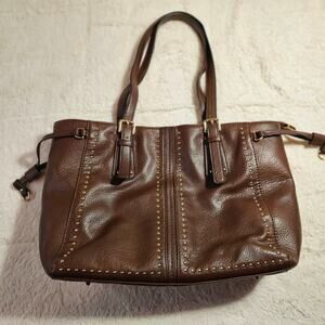 Montana West Select Brown Leather studded accent satchel Shoulder bag. ‎ Soft.